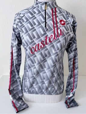 Vintage Castelli Thermal Fleece Cycling Jersey - Women’s Small - Gray Geometric
